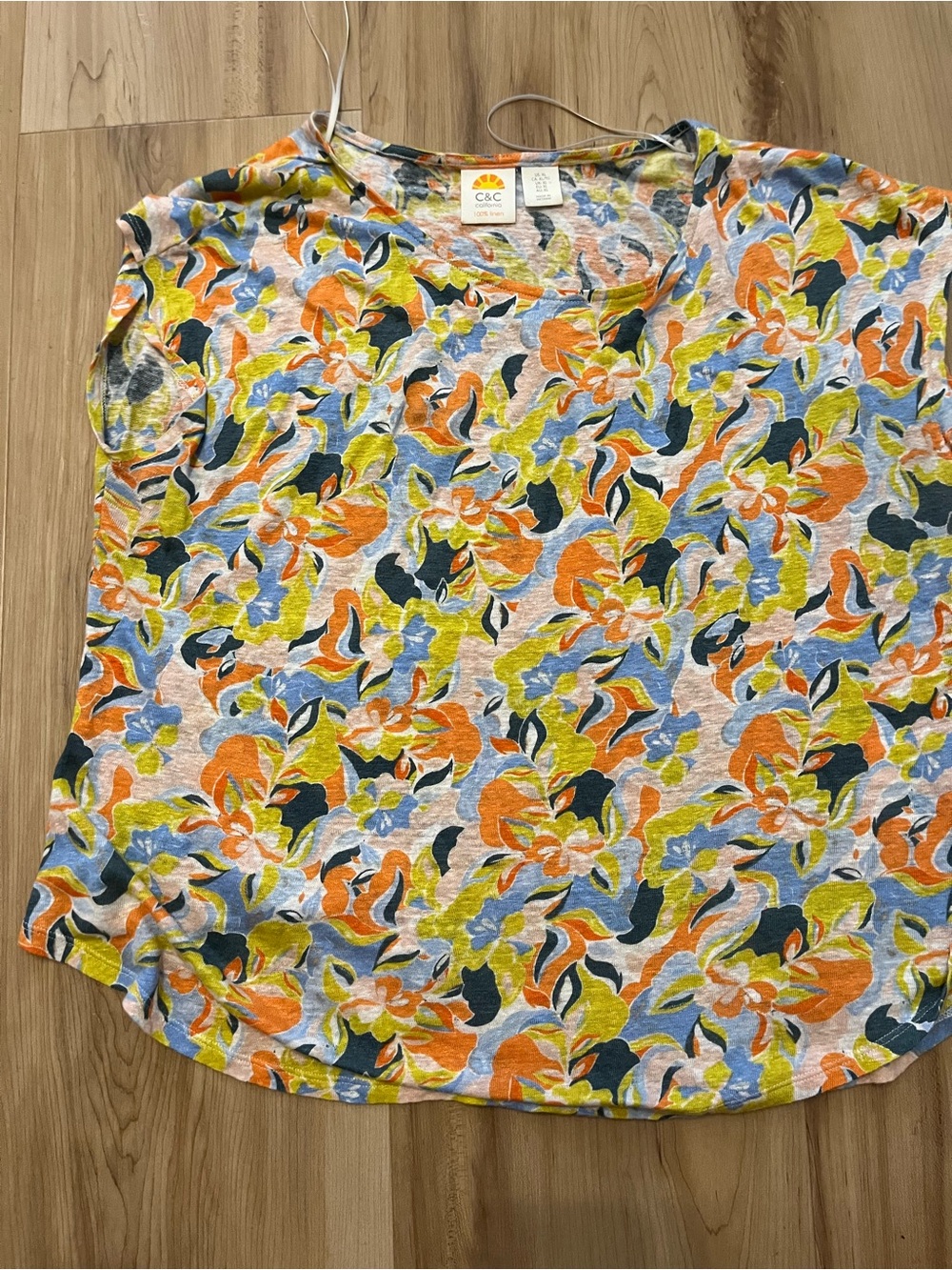 C&C California 100% Linen Floral Tee Top Size XL